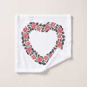 Original Heart of cross-stitch red rose flowers Wash Cloth