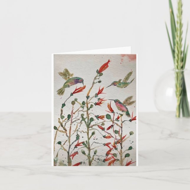 Original Hummingbird Art on Blank Card (Front)