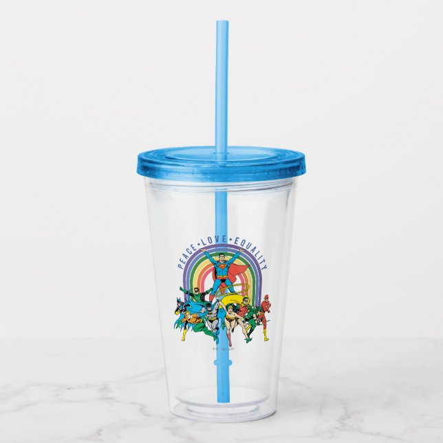 Original Justice League - Peace, Love, Equality Acrylic Tumbler (Front)