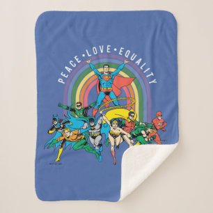 Original Justice League - Peace, Love, Equality Sherpa Blanket