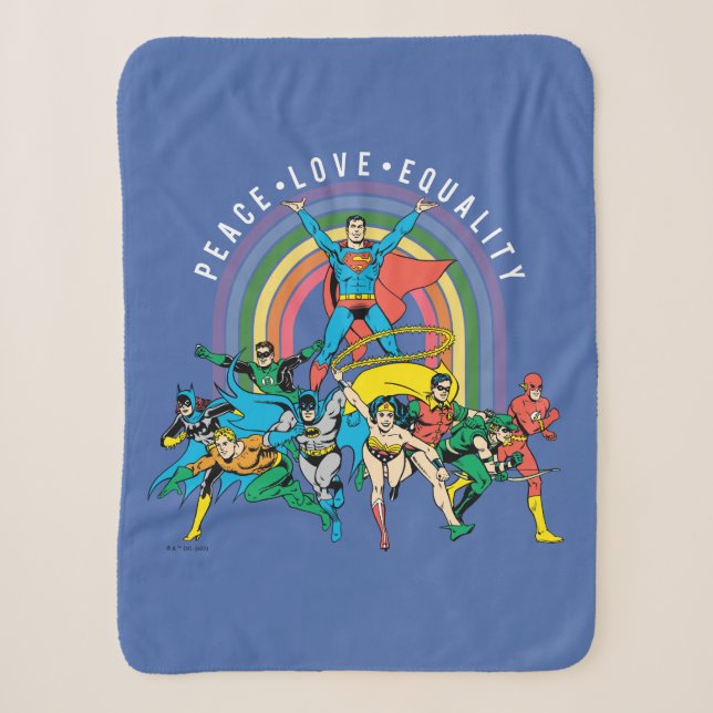 Original Justice League - Peace, Love, Equality Sherpa Blanket (Front)