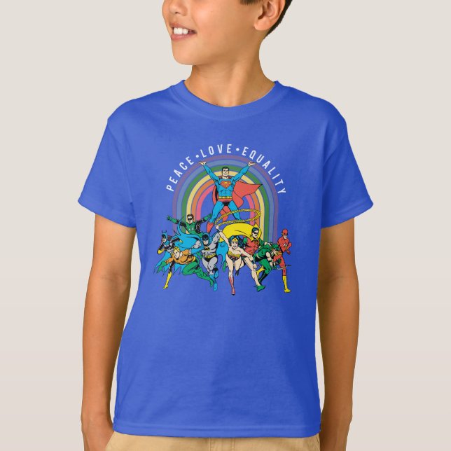 Original Justice League - Peace, Love, Equality T-Shirt (Front)