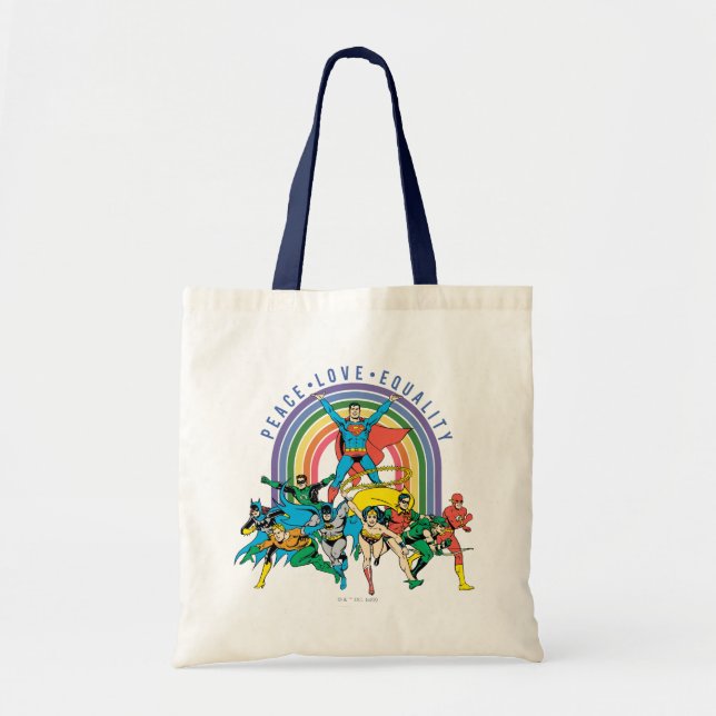 Original Justice League - Peace, Love, Equality Tote Bag (Front)