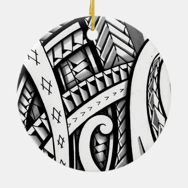 Original Maori tribal tattoo design with shading Ceramic Ornament (Back)