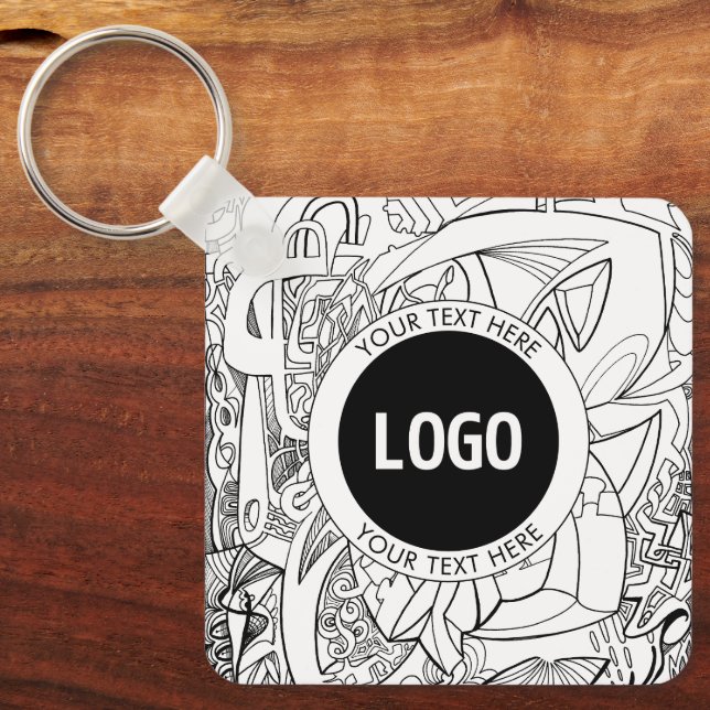 Original Modern Line Artwork & Your Logo Keychain (Front)