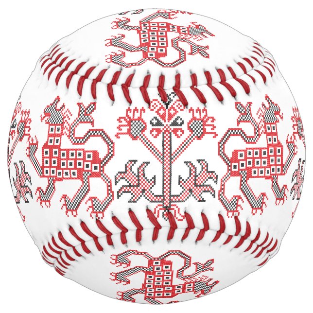 Original National Red cross-stitch lion ornament Softball (Front)