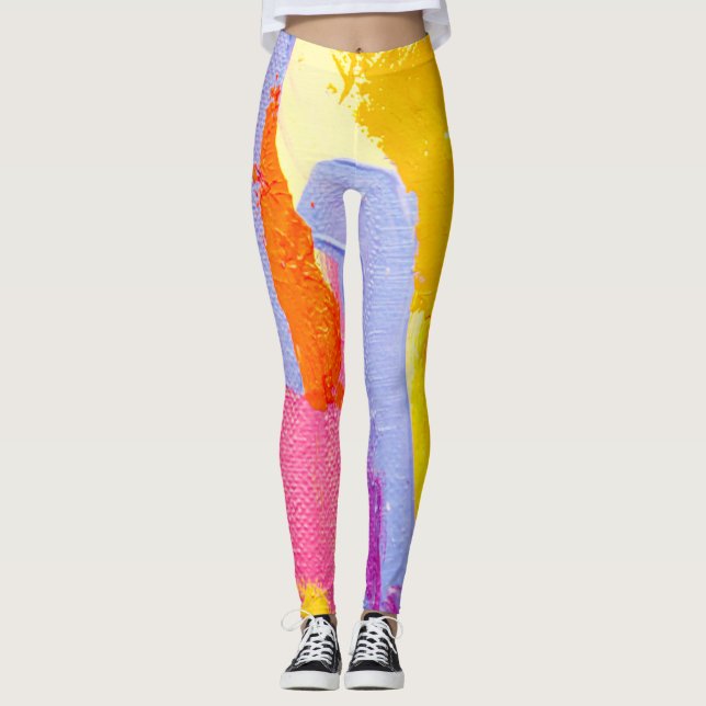 Original Oil Painting: Colourful Abstract Leggings (Front)