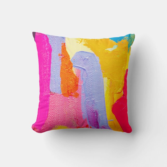 Original Oil Painting: Colourful Abstract Throw Pillow (Front)