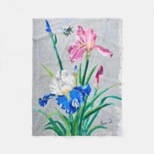 Original Oil Pastel Design with Iris & Bee Blanket