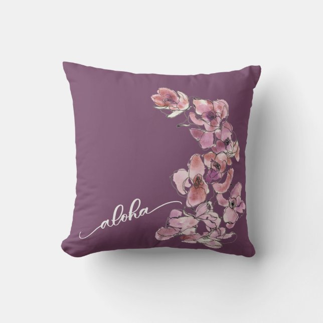 Original Orchid Aloha Throw Pillow 16" x 16" (Front)