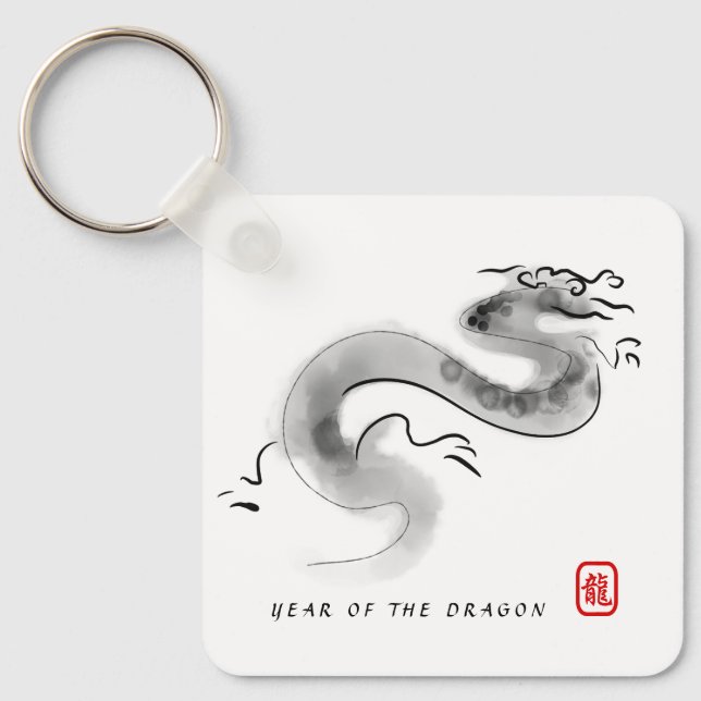 Original Painting Chinese Dragon Year Monogram SqK Keychain (Front)