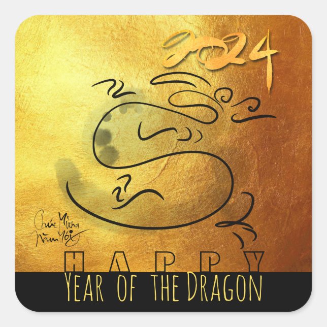 Original painting Dragon Vietnamese New Year 2024 Square Sticker (Front)