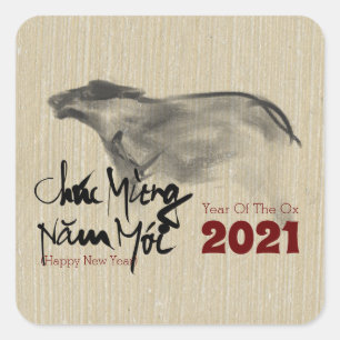 Original Painting OX Vietnamese New Year 2021 SqS Square Sticker