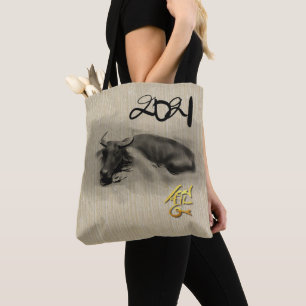 Original Painting Water Buffalo Ox New Year AoTB Tote Bag