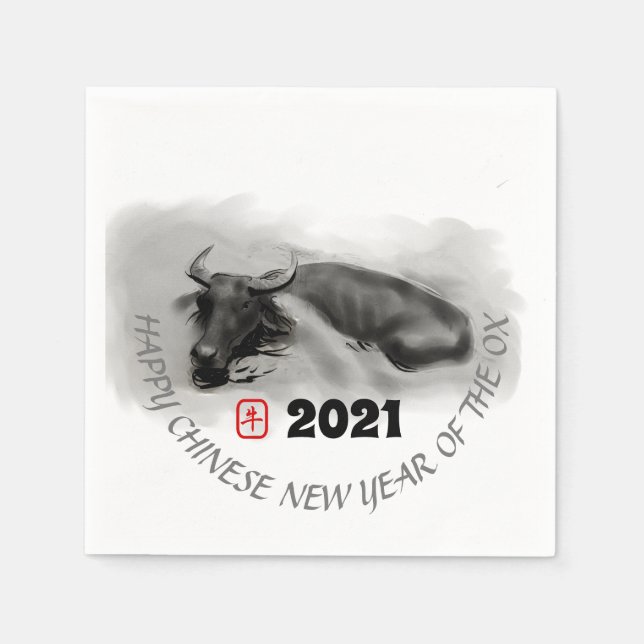 Original Painting Water Buffalo Ox New Year PN Napkin (Front)