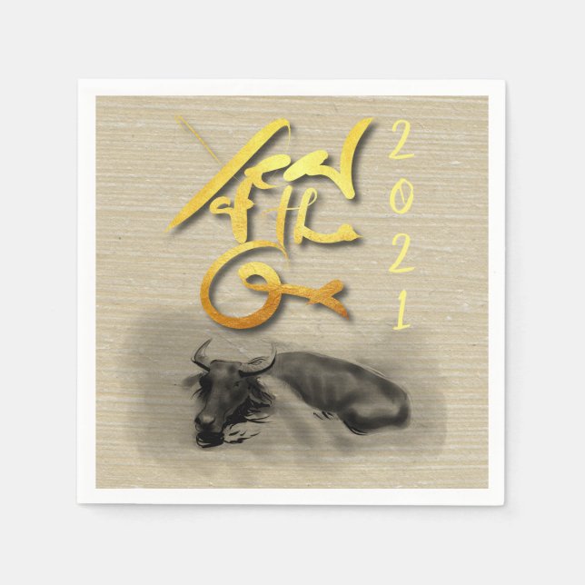 Original Painting Water Buffalo Ox New Year PN Napkin (Front)