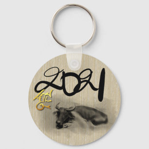 Original Painting Water Buffalo Ox New Year RK Keychain