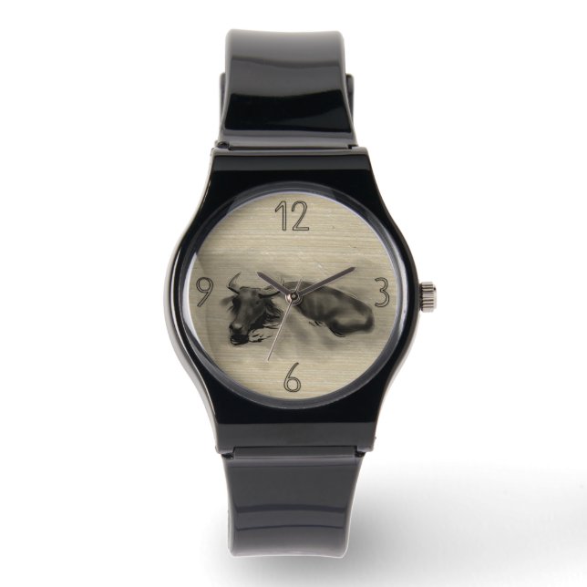 Original Painting Water Buffalo Ox Year Zodiac W2 Watch (Front)