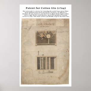 ORIGINAL Patent for the Cotton Gin (1794) Poster