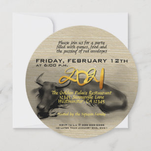 Original Peinture Eau Buffalo Ox Année Invitation
