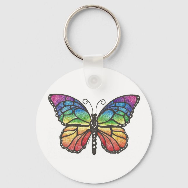 Original pen & ink drawing of a Rainbow butterfly. Keychain (Front)