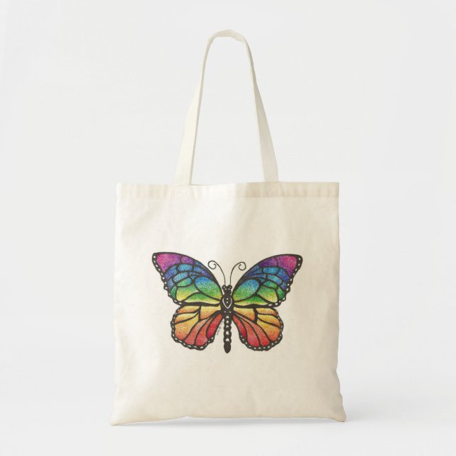 Original pen & ink drawing of a Rainbow butterfly. Tote Bag (Front)
