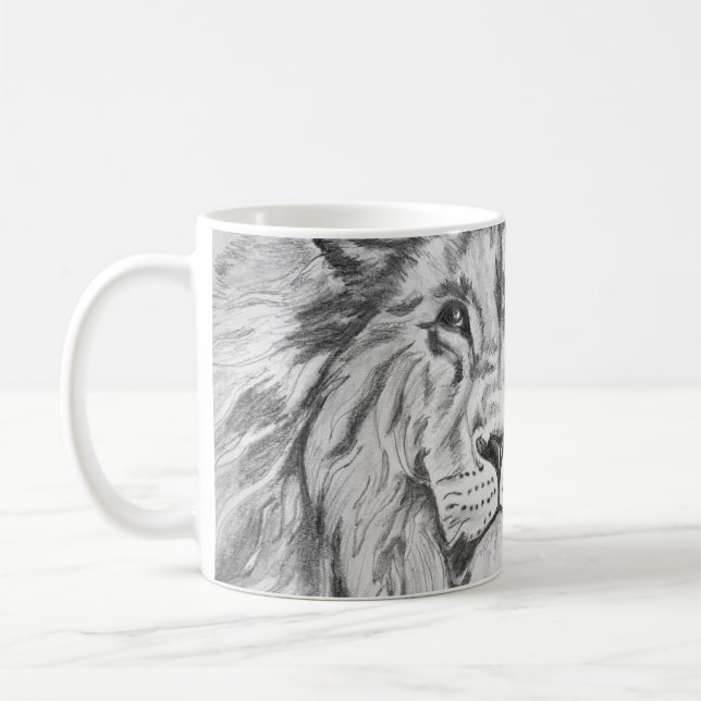 Original Pencil sketch Drawing of a Lion    Coffee Mug (Left)