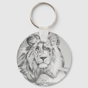 Original Pencil sketch Drawing of a Lion  Keychain