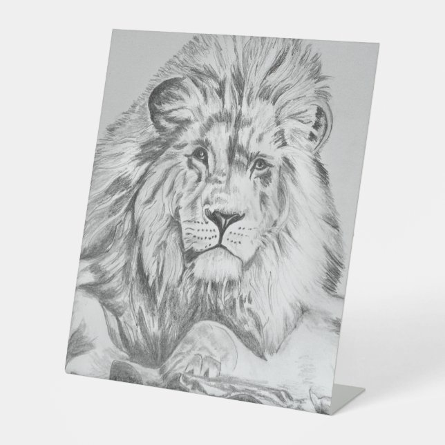 Original Pencil sketch Drawing of a Lion Pedestal Sign (Front)