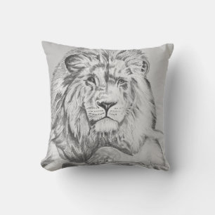 Original Pencil sketch Drawing of a Lion Throw Pillow