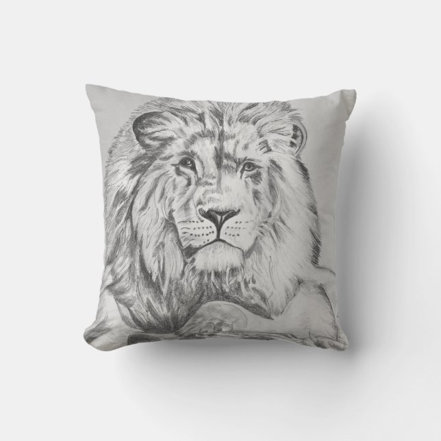 Original Pencil sketch Drawing of a Lion Throw Pillow (Front)