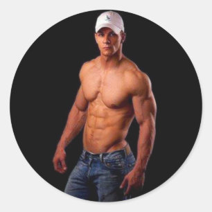 Original PhotArt - Muscular Torso in Hat & Jeans Classic Round Sticker
