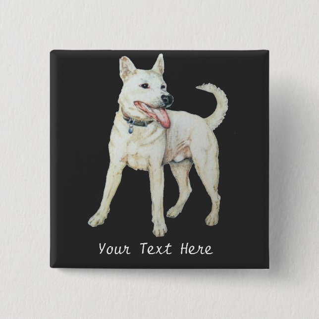 original picture of panting white American bulldog 2 Inch Square Button (Front)