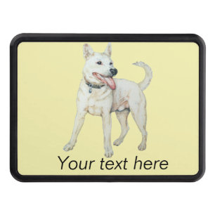 original picture of panting white American bulldog Trailer Hitch Cover