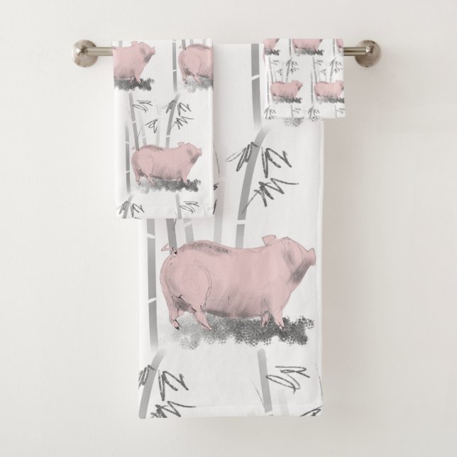 Original Pig Bamboos painting Choose colour BTS Bath Towel Set (Insitu)