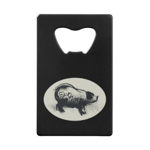 Original Pig Drawing with 2019 Bottle Opener Credit Card Bottle Opener