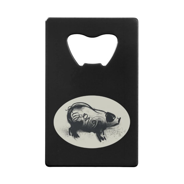 Original Pig Drawing with 2019 Bottle Opener Credit Card Bottle Opener (Front)