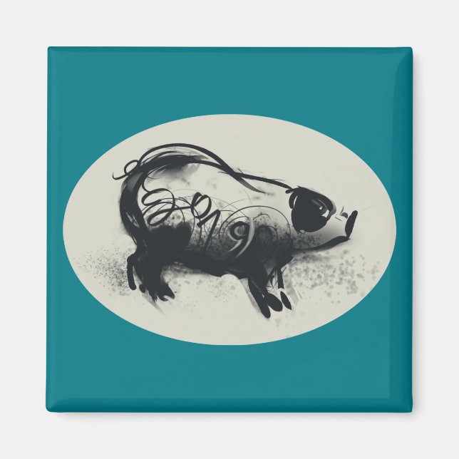 Original Pig Drawing with 2019 Square Magnet (Front)