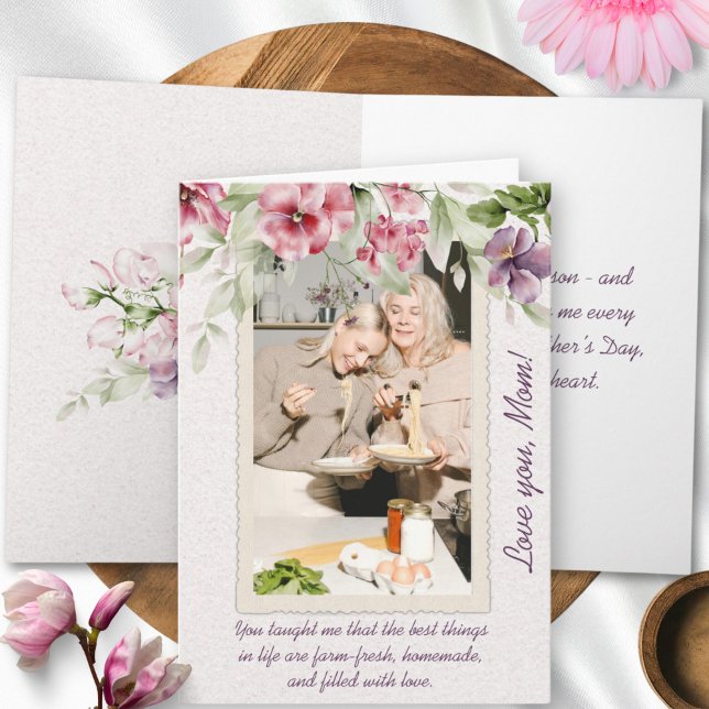 Original Pink Green Floral Frame Photo Mothers Day Card (Creator Uploaded)