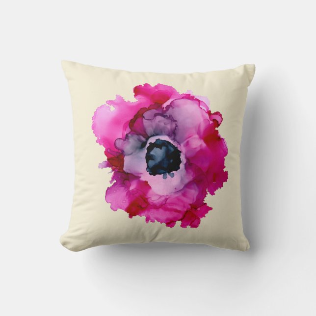ORIGINAL pink peony handpainted floral-cream Throw Pillow (Front)