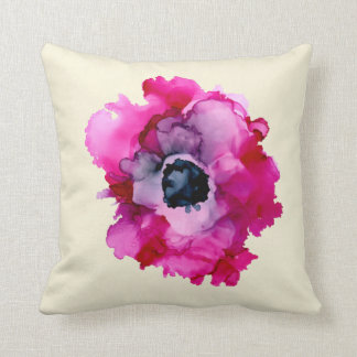ORIGINAL pink peony handpainted floral-cream Throw Pillow