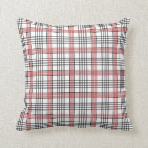 Original Plaid Red and Grey Throw Pillow