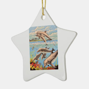Original Playful Dolphins,  Young Artist   Ceramic Ornament