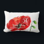 Original Poppy watercolors 50th Birthday Lu Pillow<br><div class="desc">Original Watercolors of a large red poppy by SG. Design on lumbar pillow with text for 50th Birthday Celebration to customize. You can easily change text (colour,  font,  size and position) by clicking the personalize or customize button. Matching birthday invitation,  birthday paper plate,  favour box and more... </div>