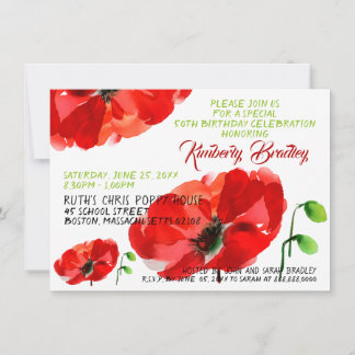 Original Poppy watercolors 50th Birthday Party FCI Invitation