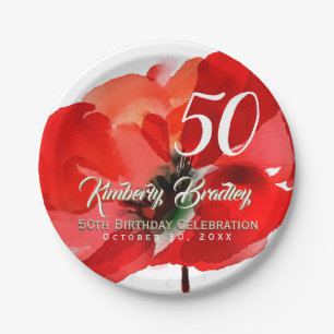 Original Poppy watercolors 50th Birthday Party PP Paper Plate