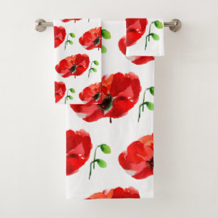 Original Poppy watercolors Spring personalized BTS Bath Towel Set