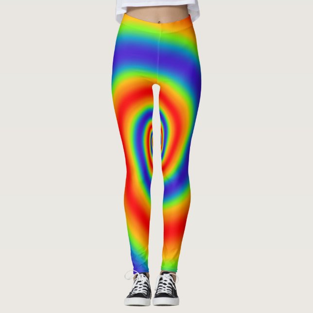 Original Rainbow Gradient Colourful Spiral Effect Leggings (Front)
