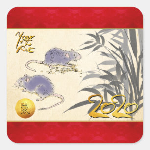 Original Rats Bamboo painting 2020 Sq Sticker