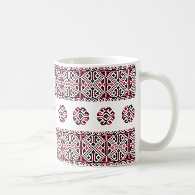 Original Red and Black cross-stitch Pattern Coffee Mug (Right)